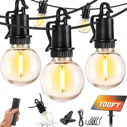 ZJOJO 100FT Solar Lights Outdoor Wateroproof, Solar String Lights with Remote USB Port 32 LED Shatterproof,Dimmable Outdoor Lights Long Last for Garden, Patio, Backyard, Yard, Camping Christmas Light - size: 100FT-30(Solar)