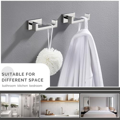 Angle Simple Double Towel Hooks, SUS 304 Stainless Steel Robe Coat Wall Hooks for Bathroom, Polished Chrome, 2 Pack - color: Polished Chrome, size: 2 Pack