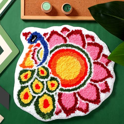 Drydiet 20 Inch Diwali Rangoli Mat Decorations Indian Diwali Door Mat for Home Peacock and Petals Decoration Non Slip Washable Rug for Indian Traditional Pooja New Year Entrance Gift - style: Rangoli