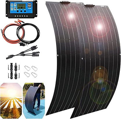800 Watt Flexible Solar Panel for RV, 2 × 400 Watt 12 Volt Solar Power Panel Kit with 40A Solar Charge Controller Monocrystalline Solar Panels for Camping Off Grid Car Battery Charging Boat - color: A 800 Watt