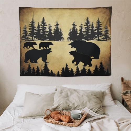 Fblifil Vintage Bear Wall Tapestry Forest Silhouettes Black Bear Country Vintage Farm Wall Tapestries Hanging for Bedroom Living Room Dorm Party Decor 30x40in - color: Bear-21, size: 40"Wx30"L