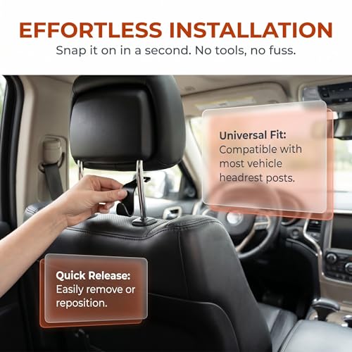 4-Pack Car Headrest Hooks Vehicle Storage Organizer for Purses Handbags Groceries Backpack Coats –Holds 44.09lbs Black - color: 4-Pack Headrest Hooks Black