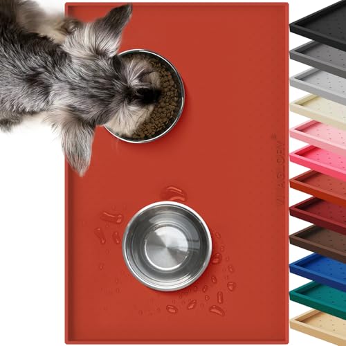 VIVAGLORY Pet Food Mat Grippymat Dog Bowl Mat, 24" L x 16" W, Orange | Placemat with Raised Edge for Indoor, Waterproof Silicone for Cat Kitty & Puppy - color: Orange, size: 24"L x 16"W