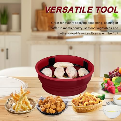 FJNATINH Collapsible Batter Bowl - Mess Free Better Breader Shaker Bowl with Lid Breading Shaker Container - Great for Fried Fish, Fried Chicken, Onion Rings, Wings & More,No Leak,Easy to Store,Red - color: Red