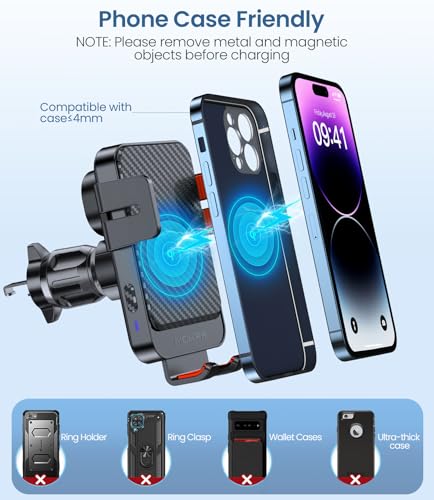 Wireless Car Charger, MOKPR 15W Fast Charging Auto-Clamping Car Mount Hands-Free Car Charger Mount for Dash Windshield Air Vent Compatible with iPhone 16 15/14/13/12, Samsung S23/S22/S21,red - color: Red Clamp