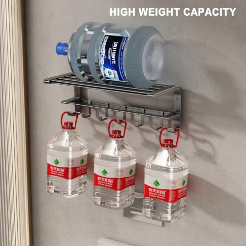 VOLPONE 24 Inch Towel Rack with Towel Bar Holder Foldable Large Towel Shelf with Movable Hooks Rustproof Widened Towel Storage Rack Wall Mount for Bathroom Lavatory Matte Grey - color: Matte Grey