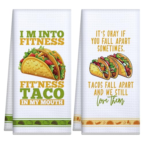 Taco Kitchen Decorative Dish Towels Set of 2,Funny Kitchen Accessories,Hostess Taco Tuesday Gift,Best Housewarming Gifts 2025,New Home Gift Ideas,Mexican Thanksgiving Decor Hand Towels - color: Taco