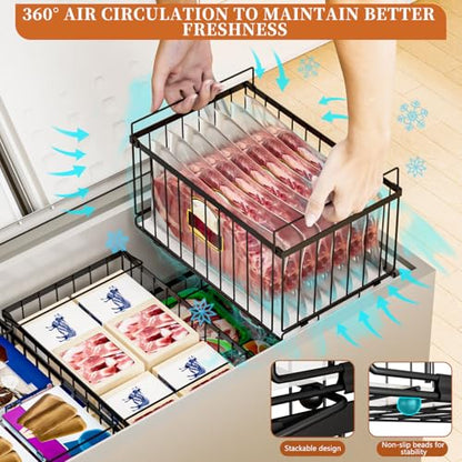 Large Freezer Organizer Bins, Upgrade Quick Expand/Collapse Feature, for 5-9 Cu.Ft Deep Freezer, 3 Pack Stackable Deep Freezer Organizer Bins, Black Wire Foldable Baskets (Black 3 Pack) - color: Black
