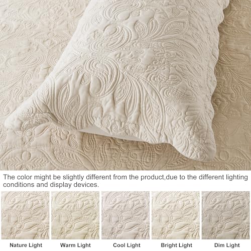 HoneiLife Quilt Set Queen Size - 3 Piece Embroidered Microfiber Bedspread Reversible Coverlet Lightweight Bedcover Paisley Pattern Bedding Set All Season Quilts-Khaki - color: Khaki, size: Queen/Full-90"x96"