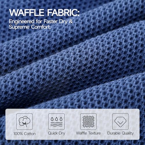 REDKISS 100% Cotton Waffle Weave Bath Towels 4 Pack - 27.5x55 Inches| Lightweight, Quick Dry & Highly Absorbent,Perfect for Spa, Gym, Travel, Guest Bathroom-Blue - color: Blue