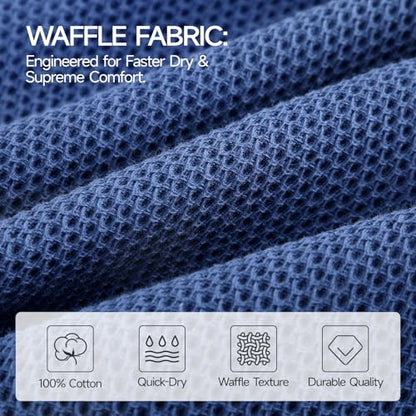 REDKISS 100% Cotton Waffle Weave Bath Towels 4 Pack - 27.5x55 Inches| Lightweight, Quick Dry & Highly Absorbent,Perfect for Spa, Gym, Travel, Guest Bathroom-Blue - color: Blue