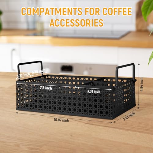 Coffee Bar Organizer, Metal Countertop Station With Handles, Coffee Pods Holder, Tea Condiment Organizer, Mesh Black - style: Mesh Black -4 compartments