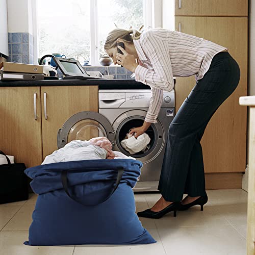 Cotton Canvas Laundry Bag with Handles & Drawstring Straps, Heavy Duty Extra Large Laundry Bags for Laundromat and Household, 25.5x34 Inch, Navy Blue - color: Navy Blue