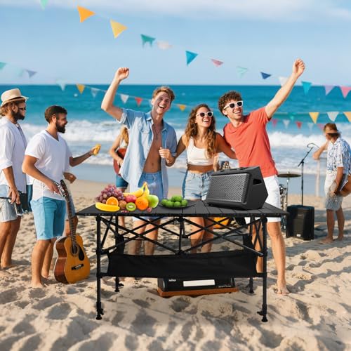 Folding Camping Table, Outdoor Roll-up Table Height Adjustable & Portable Metal Camp Grill Table for Picnic, BBQ, Party, Backyard, Beach, Mesh Storage and Carry Bag (Ash Black, 37.4'' Large) - size: 37.4'' Large