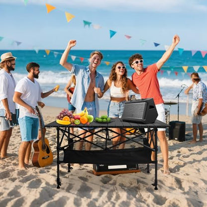 Folding Camping Table, Outdoor Roll-up Table Height Adjustable & Portable Metal Camp Grill Table for Picnic, BBQ, Party, Backyard, Beach, Mesh Storage and Carry Bag (Ash Black, 37.4'' Large) - size: 37.4'' Large