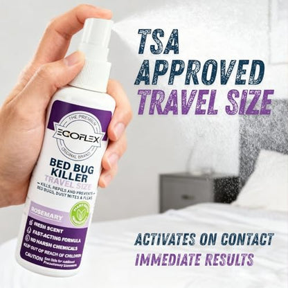 3-Pack Bed Bug Killer Spray - Travel Size TSA Approved - Repels Bed Bugs, Dust Mites, Lice & Fleas with Natural Essential Oils - Travel Essentials for Women - 3 Fl Oz
