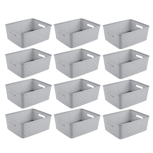 Sterilite 12 Pack Plastic Storage Bin Organization Containers, Short Baskets, Cement - color: Short Basket, size: 12 Pack