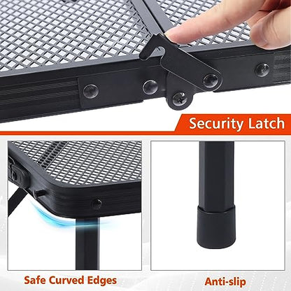 JOUYEK Folding Grill Table, 3x2 FT Portable Camping Table, Height Adjustable Metal Tables with Mesh Desktop and Mesh Bag, Outdoor Furniture for Camping, Picnic, Beach and BBQ, Black - style: 3x2 FT