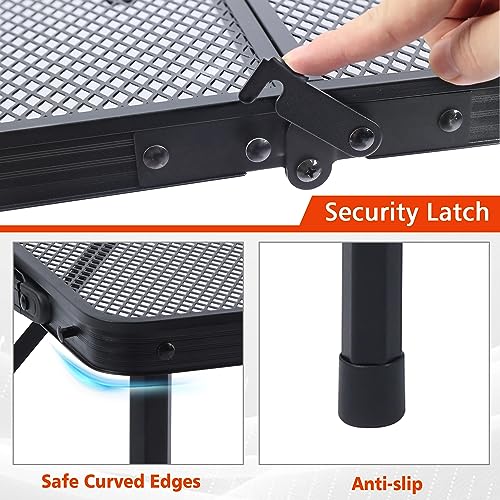 JOUYEK Folding Grill Table, 4x2 FT Portable Camping Table, Lightweight Height Adjustable Metal Tables with Mesh Desktop and Mesh Bag, Outdoor Tables for Camping, Picnic, Beach and BBQ, Black - style: 4x2 FT