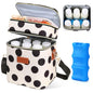 PIIOSER Breastmilk Cooler Bag with Ice Pack, Fits 6 Baby Bottles Up to 9 Oz, Stylish Baby Cooler Travel Bags with Shoulder Strap, Double Layer & Leakproof for Nursing & Working Moms, Black Polka Dots - color: Black Polka Dots