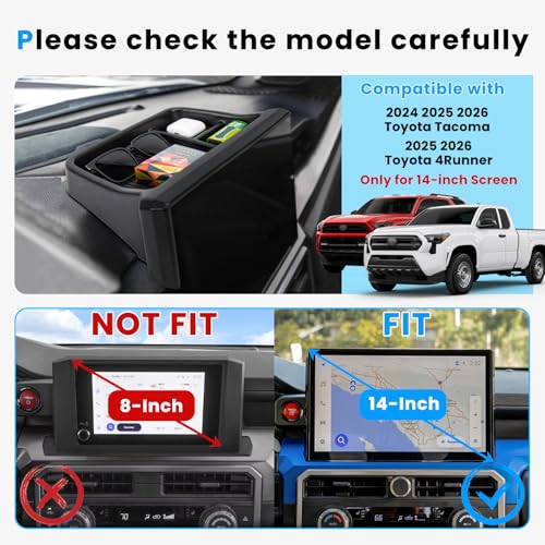 Center Console Dashboard Organizer Compatible with 2024 2025 2026 Toyota Tacoma / 2025 2026 4Runner Dash Organizer Tray Behind Screen Dashboard Interior Accessories(Only for 14-inch Screen) - size: 14 - Inch
