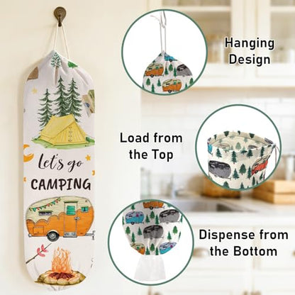 2Pcs Camping RV Essentials Plastic Bag Holder, Reusable Hanging Grocery Bags Holder for Camper RV Accessories, Portable Trash Bags Organizer for Camper Must Haves, Picnics, Beach, Hiking - style: Camper