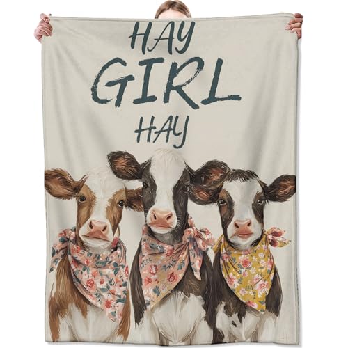 Cute Cow Blanket, Funny Farmhouse Hay Girl Hay Quote Blankts, Gifts for Animal Lovers, Home Dorm Cabin Pet Area Picnic and Travel Decor, Soft Cozy Lightweight Flannel Throw, 40"x50" - color: Cow, size: 40x50 inch