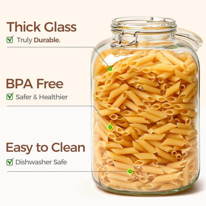 ComSaf 5L Square Glass Jars with Airtight Lids (1.3 Gallon, Set of 2), Space-Saving Canisters for Bulk Flour & Rice Storage, Ideal for Large-Batch Fermenting, Pickling & Kombucha - size: 1.3 Gal*2