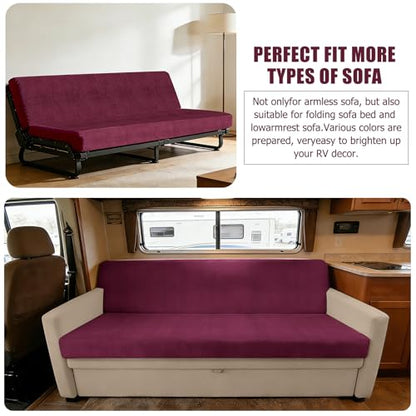 2 Piece RV Couch Covers for Sofa Bed, Stretch Elastic Camper Slipcover for RV Jackknife Sofa Bed, Washable Anti-Slip Furniture Protector, Pet Friendly & Wrinkle Free(Burgundy) - color: Burgundy