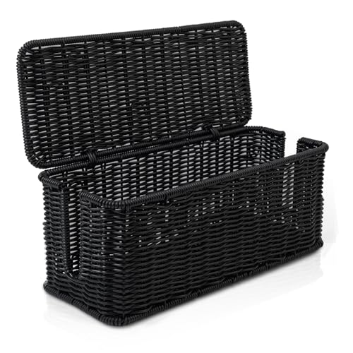 Cable Management Box, Handmade Rattan Cable Organizer with 2 Open Slots, Cord Hider for Power Strip, Router & USB Hub, Registered U.S. Design Patent (D1,112,102), 13" x 5.1" x 5.1", Black - color: Black