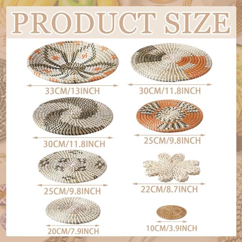 11 Pcs Boho Hanging Wall Basket Decor Handmade Woven Basket Wall Decorative Boho Wicker Baskets Placemats Round Farmhouse Bulrush Art for Rustic Home Decorations Christmas Gift(Cute) - style: Cute