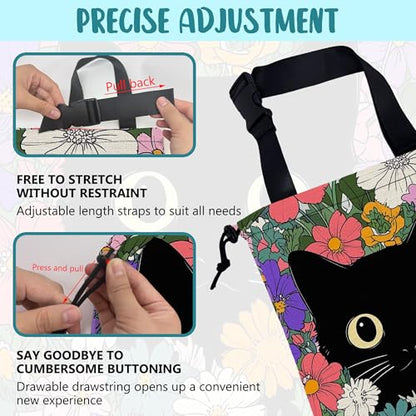 Car Garbage Bag A Black Cat Hiding Behind Flowers Drawstring Car Trash Bag Hanging for Back Seat with Adjustable Buckle Canvas Vehicle Trash Can Easy-to-Install - color: A Black Cat Hiding Behind Flowers