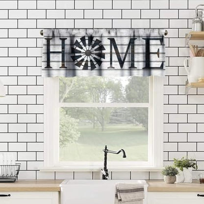 Retro Windmill Valance Curtain, Rustic Farmhouse Wood Grain Country Style Print Rod Pocket Blackout Window Valance for Kitchen Cafe Living Room Bathroom, 54x18in - color: Farmhouse-17