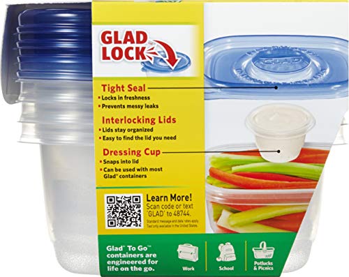 Glad GladWare To Go Snack Food Storage Containers with Lids, Medium Rectangle No BPA Plastic with Built-In Dressing Cup for Salads and Snacks, Microwave Dishwasher Safe, 24 Oz, 4 Count - 6 Pack - size: 24 oz - 24 Count, style: Rectangle