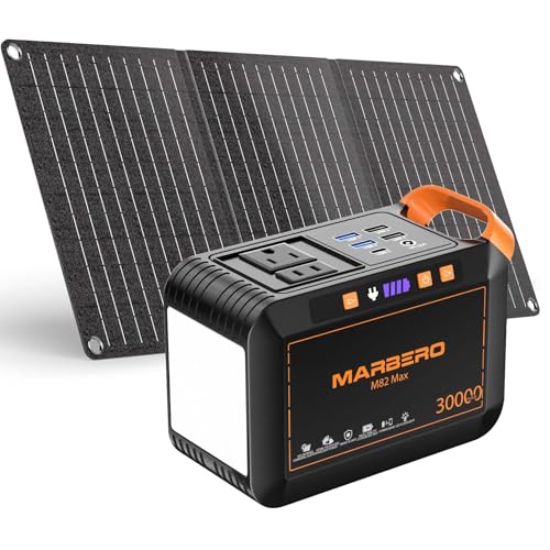 MARBERO Solar Generator 111Wh Portable Power Station with Solar Panel 30W Included Power Bank with AC Outlet 120W Surge for Home Outages Camping Outdoor Adventure Emergency - color: Red Black
