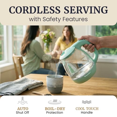 Elite Gourmet 1L Glass Electric Water Kettle, BPA-Free, Fast Boil, Auto Shut-Off, Boil-dry Protection, 360° Swivel Base with Cordless Serving, Clear-view Water Level Markings, Mint - size: 1.1 Quarts