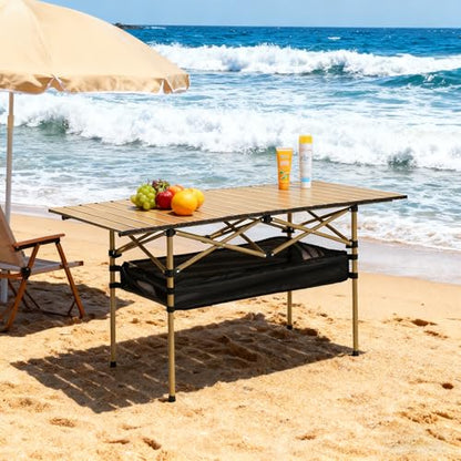 Outdoor Folding Table, Built-in Storage & Carry Bag | Ultralight 7.93LBS, 225LBS Heavy Duty, Aluminum Top, Carbon Steel Frame, for Camping, Picnic, Beach, BBQ - color: Yellow