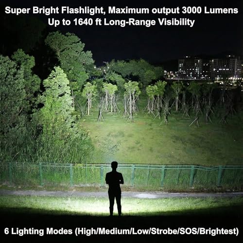SuperFire Rechargeable Flashlight High Lumens 3000LM, Powerful LED Flashlight with 6 Modes, USB Charging, IP46 Waterproof, Long Runtime for Home Emergency, Outdoor Camping, Hiking&Tactical Use