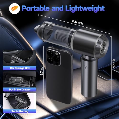 Car Vacuum Portable Cordless, Small Handheld Vacuum Cleaner with 24000PA High Power Suction, Mini Vacuum Cordless Rechargeable with One-Touch Empty, 10-in-1 Hand Vac for Car Home Office Dust