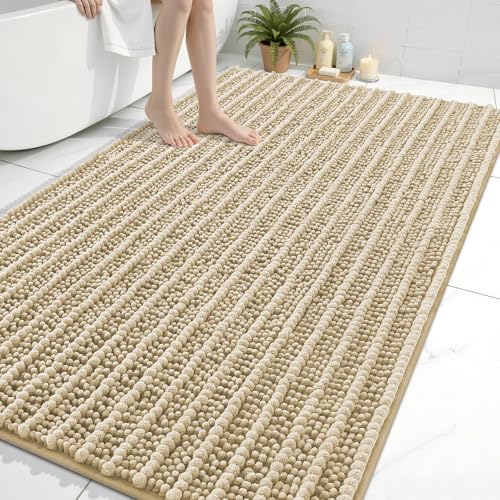 Arotive Luxury Bathroom Rugs 70x46, Extra Soft Thick Absorbent Shaggy Chenille Bath Rugs, Non-Slip Machine Wash Dry, Bath Mats for Bathroom Floor, Tub and Shower, Home Decor Accessories, Beige - color: Beige, size: 70" X 46"