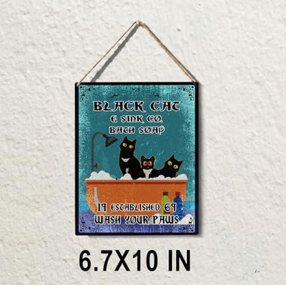 wall-pediments MP 467 Black Cat & Sink Co. Bath Soap 1969 3-Cat Plaque, 6.7 x 10 Inches Retro Cat Bathroom Decor - color: Generic 9952