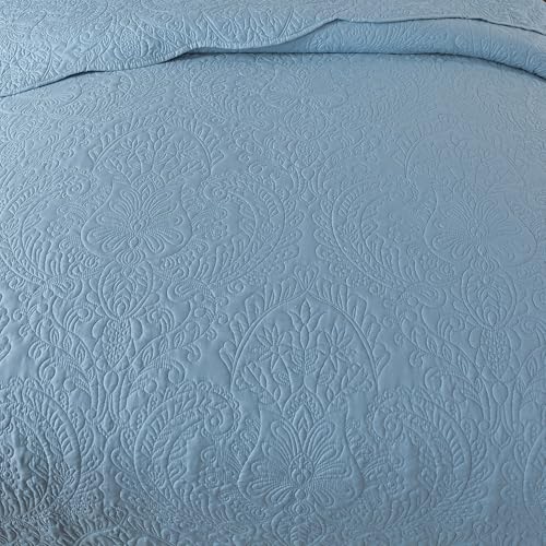 HoneiLife Quilt Set Queen Size - Microfiber Bedspread 3-Piece, Reversible Coverlets Lightweight Bedcover Queen Quilt Bedding Sets for Spring/Summer Use - color: Light Blue, size: Queen/Full-90"x96"