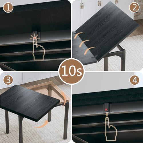 HUAHUU Dining Table Set for 4, Extendable Kitchen Table Cushion Chairs Set of 4, Rectangle Dining Table with Metal Frame & MDF Board, Folding for Small Apartment Saving Space, Black - color: Black