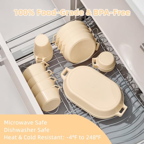 Dinnerware Set for 4, 21-Piece Unbreakable Plates and Bowls Set with Mesh Bag, Cups, Sauce Dishes and Serving Platters, Lightweight Outdoor Dish Set for Picnic, RV, Patio, BBQ, Cream White - color: Cream White