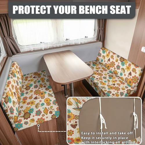 Fall Mushroom Floral RV Dinette Cushion Slipcovers Stretch Camper Booth Seats Replacement Cover RV Sofa Furniture Protector-Bench & Backrest Covers, 2Sets - color: Fall Mushroom Floral