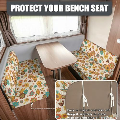 Fall Mushroom Floral RV Dinette Cushion Slipcovers Stretch Camper Booth Seats Replacement Cover RV Sofa Furniture Protector-Bench & Backrest Covers, 2Sets - color: Fall Mushroom Floral