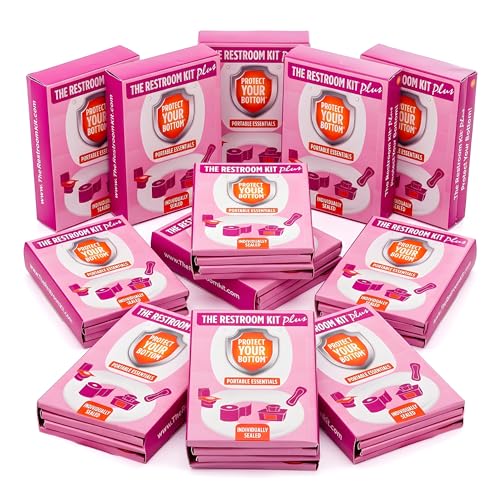 The Restroom Kit Plus: All-in-One Hygiene Travel Kit for Women, 12-Pack with Panty Liner, Patented Seat Cover, 3-Ply Toilet Paper, and Wipes - color: Pink, size: 12 Count (Pack of 1)