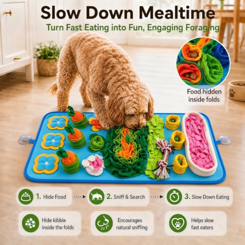Snuffle Mat for Dogs – Extra Large 32'' x 20'', Washable Slow Feeder Dog Toy, Durable Interactive Dog Puzzle for Mental Stimulation & Nosework Training, with Anti-Slip Suction Cups - color: Blue-Pink