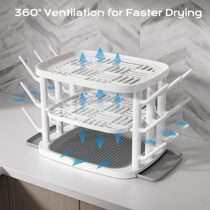 Baby Bottle Drying Rack,3-Tier Large Capacity Countertop Organizer with 360° Ventilation, Removable Drip Tray, Non-Slip Base – Easy to Clean Bottle Holder for Baby Accessories