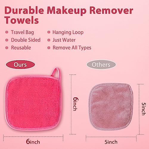 Makeup Remover Cloth, 6" x 6" Make Up Towels Reusable Face Cloth for Washing Face, Makeup Remover Pads Microfiber Face Washcloth with Mesh Bag, Just Water, 12 Pack - color: Green/White/Pink